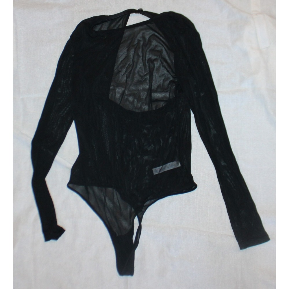 Women's Long Sleeve Mesh Bodysuit - Auden Black Size Small